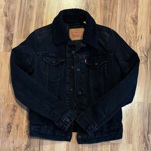 Levi's Black Denim Jacket with Sherpa Collar